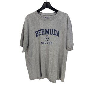 Champion Bermuda Soccer Graphic T-Shirt XL Gray Men’s Retro Tee Performance